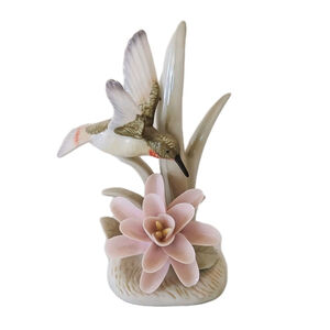 Vintage 1986 Lefton China Sevilla Hummingbird & Pink Flower Figurine 5"